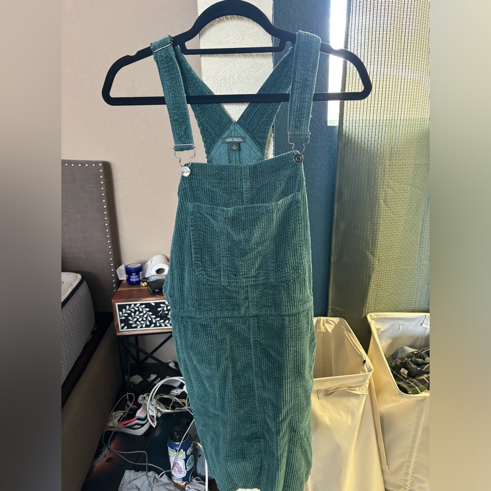 Faux corduroy green overall dress